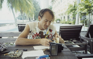 Patrick Blanc writing his field observations of the day, Penang, Malaysia, Aug. 1987