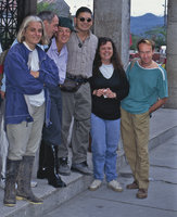 Patrick Blanc with Laurence Lebrun, Alain Rousteau, Catherine Vial and other members of the scientific team, Puyo, Ecuador, Aug. 1996