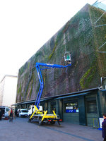 Plant  installation of the vertical garden with a cherry picker to  cover the 5 storey car parking, Avignon, France, 2005
