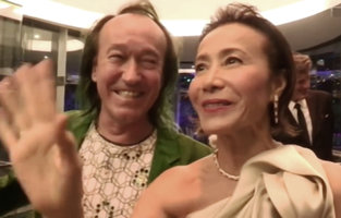 Supaluck Umpujh and Patrick Blanc happy while looking at the Rainforest Chandelier, EmQuartier, Bangkok, Sept. 2015