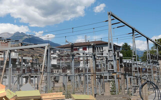 The old Oiken electric substation now replaced by the new one totally wrapped by Vertical Gardens, Sion, Switzerland