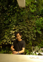 Yosuke in front of Begonia Jewel, Rhaphidophora tetrasperma and other plant species, Costume National Vertical Garden, Fukuoka, Sept. 2016